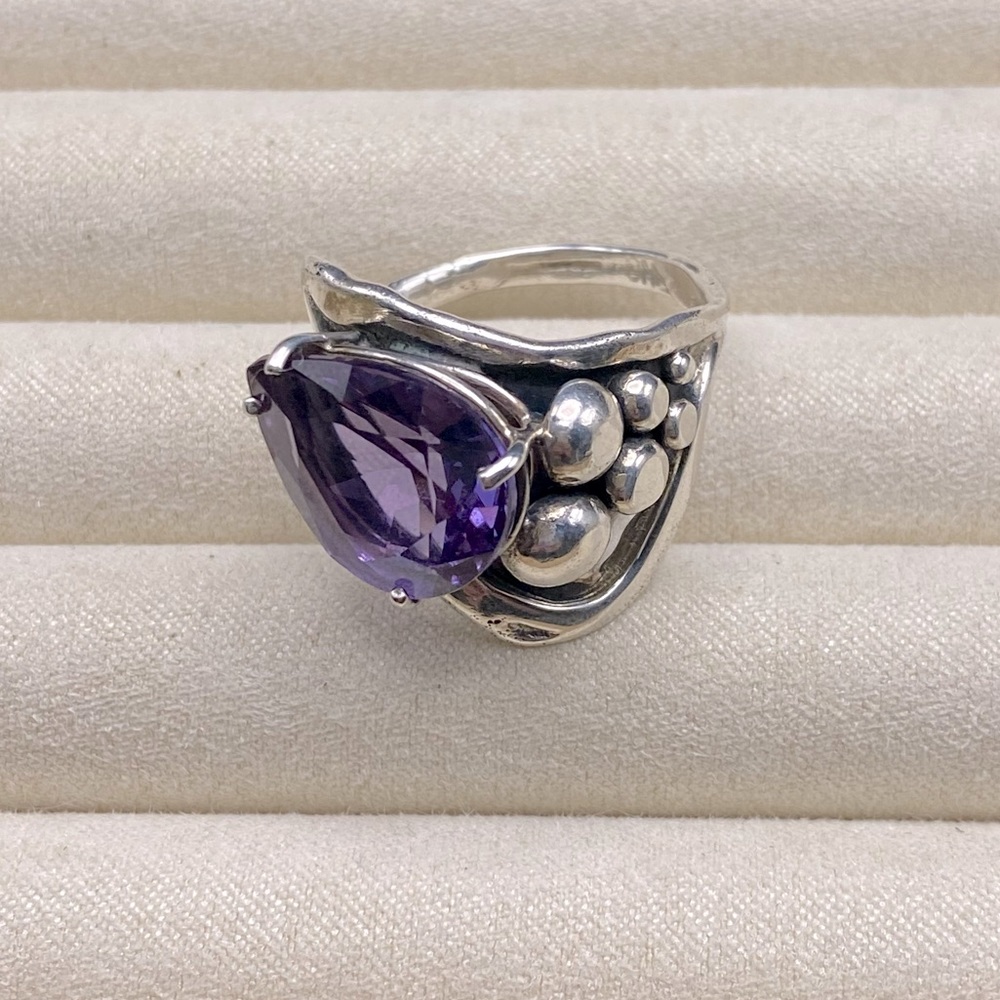 Sterling Silver Large Amethyst Stone Statement Cocktail Ring